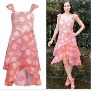 Alice + Olivia Angelita Ruffle Midi Dress Pink Size 0 NWOT